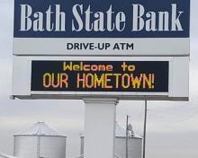 bank sign in west college corner